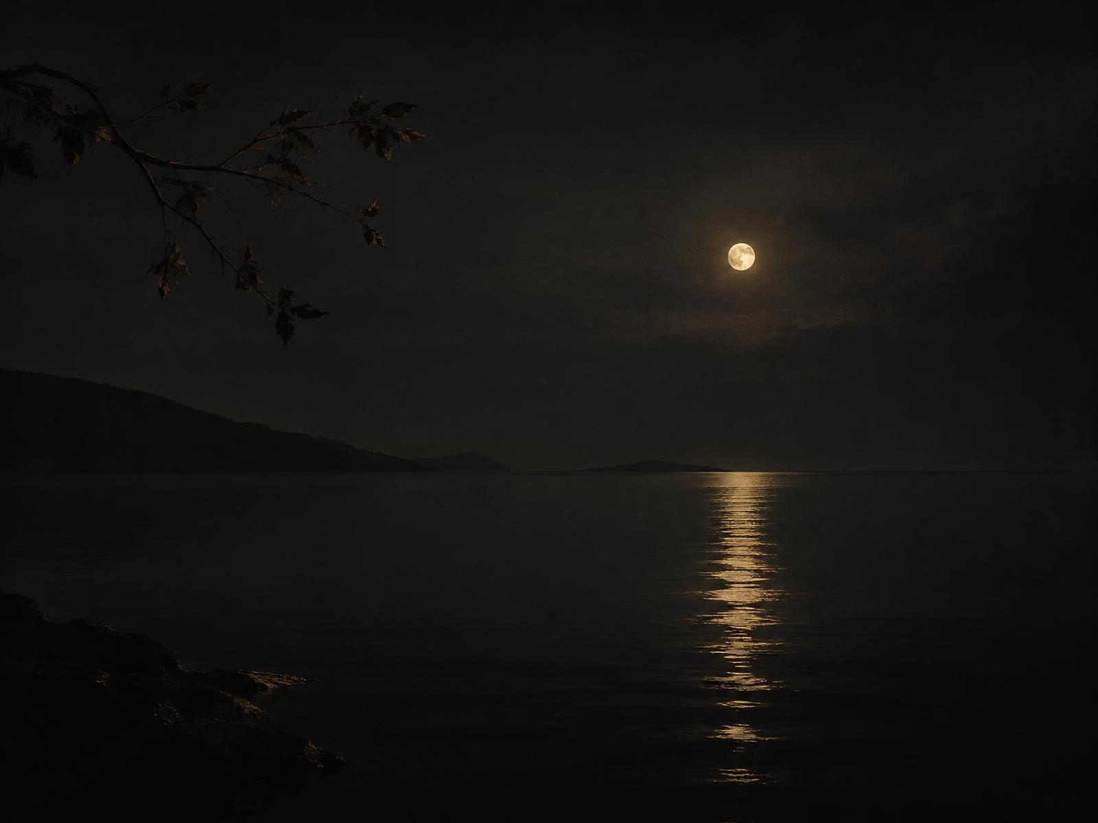 Moonlight reflected across dark still water